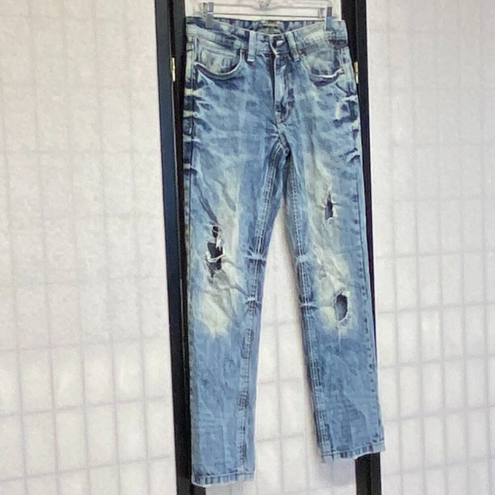 CJ Black Distressed Slim Denim Jeans Faded Medium Wash 28 Embroidered Pocket - Picture 3 of 14
